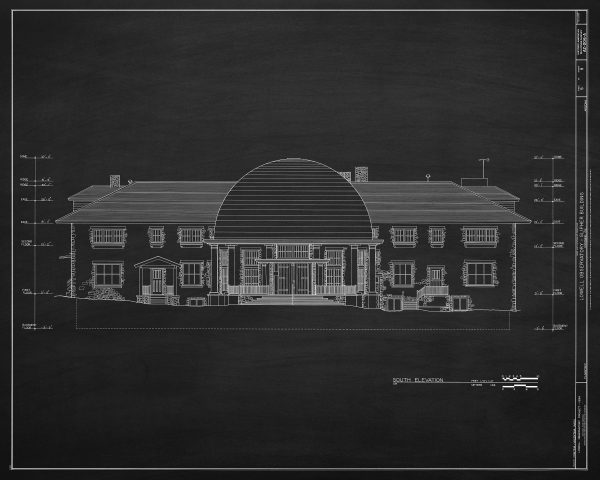 Lowell Observatory Slipher Building Elevation Drawing - Arizona Observatory, Home Décor, Blueprint Décor, Astronomer Gift, Astronomy