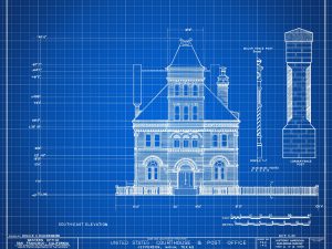 Jefferson Texas Courthouse & Post Office Blueprint Drawing – Courthouse Poster Print, Courthouse Drawing, Law Firm Decor, Office Décor