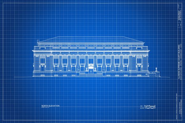 Illinois Supreme Court Elevation Drawing - Supreme Court Blueprint, Springfield Illinois Court Drawing, Law Firm Decor, Blueprint Decor