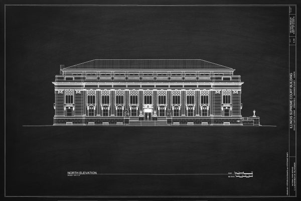 Illinois Supreme Court Elevation Drawing - Supreme Court Blueprint, Springfield Illinois Court Drawing, Law Firm Decor, Blueprint Decor