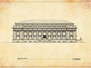 Illinois Supreme Court Elevation Drawing – Supreme Court Blueprint, Springfield Illinois Court Drawing, Law Firm Decor, Blueprint Decor