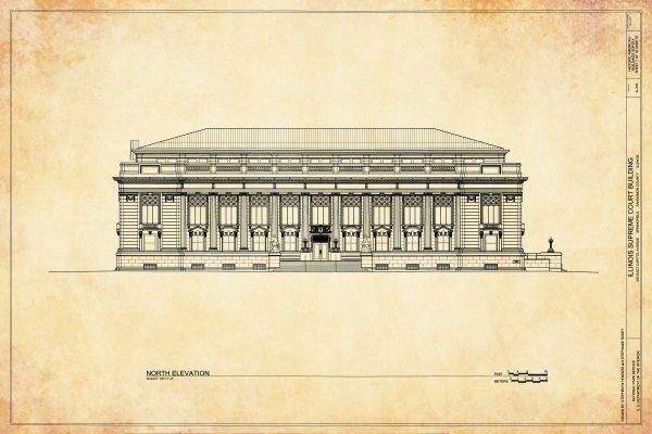 Illinois Supreme Court Elevation Drawing - Supreme Court Blueprint, Springfield Illinois Court Drawing, Law Firm Decor, Blueprint Decor