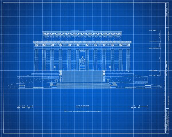 Lincoln Memorial Elevation Drawing - Lincoln Memorial Blueprint, Washington DC Architecture, President Art, Home Decor, Blueprint Décor