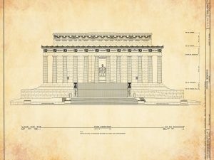 Lincoln Memorial Elevation Drawing – Lincoln Memorial Blueprint, Washington DC Architecture, President Art, Home Decor, Blueprint Décor