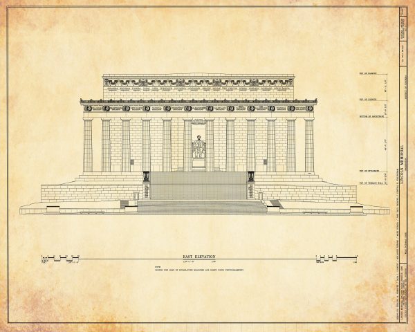 Lincoln Memorial Elevation Drawing - Lincoln Memorial Blueprint, Washington DC Architecture, President Art, Home Decor, Blueprint Décor