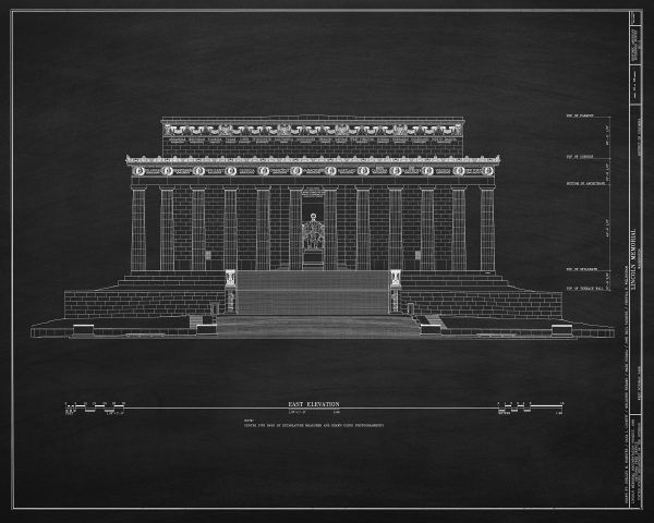 Lincoln Memorial Elevation Drawing - Lincoln Memorial Blueprint, Washington DC Architecture, President Art, Home Decor, Blueprint Décor