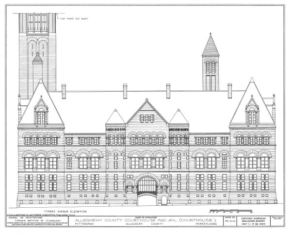 Allegheny County Courthouse and Jail Elevation Drawing - Pennsylvania Courthouse, Law Firm Decor, Lawyer Gift, Pittsburgh Courthouse