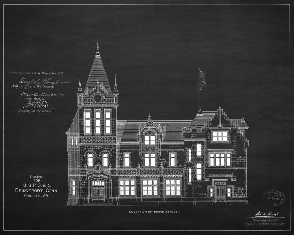 Bridgeport Connecticut Courthouse & Post Office Elevation Drawing - Courthouse Poster Print, Courthouse Drawing, Law Firm Decor, Lawyer Gift