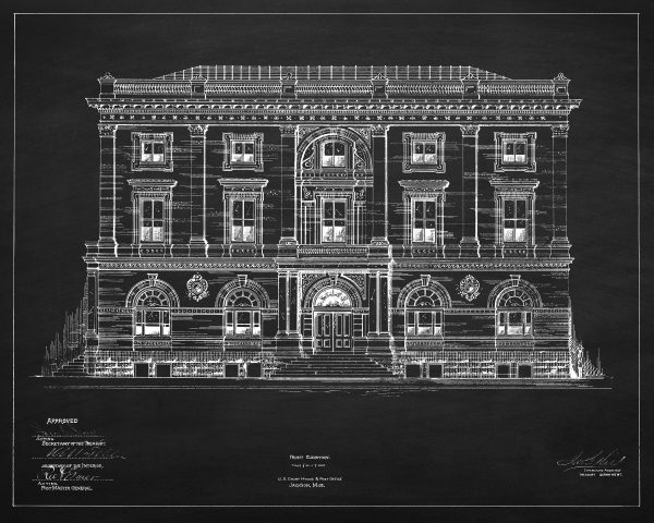 Jackson Mississippi Courthouse & Post Office Blueprint Drawing - Courthouse Poster Print, Courthouse Drawing, Law Firm Décor, Office Décor