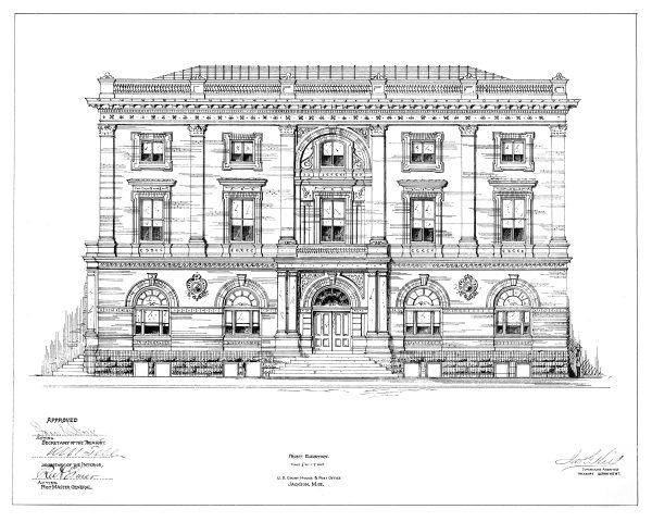 Jackson Mississippi Courthouse & Post Office Blueprint Drawing - Courthouse Poster Print, Courthouse Drawing, Law Firm Décor, Office Décor