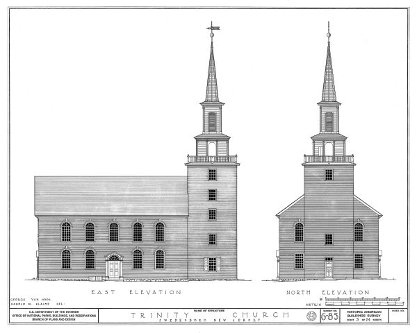 Swedesboro Trinity Church Elevation Drawing - New Jersey Church Blueprint, Church Drawing, Religious Home Décor, Blueprint Décor