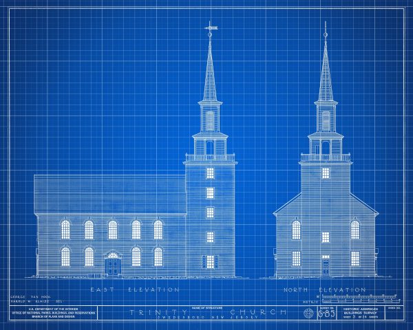 Swedesboro Trinity Church Elevation Drawing - New Jersey Church Blueprint, Church Drawing, Religious Home Décor, Blueprint Décor