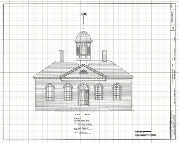 Colonial Williamsburg Courthouse Elevation Drawing - Courthouse Poster, Courthouse Drawing, Law Firm Decor, 1770 Virginia Courthouse