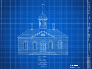 Colonial Williamsburg Courthouse Elevation Drawing – Courthouse Poster, Courthouse Drawing, Law Firm Decor, 1770 Virginia Courthouse