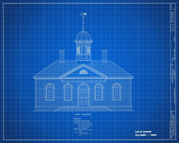 Colonial Williamsburg Courthouse Elevation Drawing - Courthouse Poster, Courthouse Drawing, Law Firm Decor, 1770 Virginia Courthouse