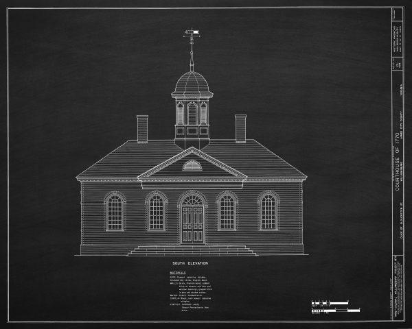 Colonial Williamsburg Courthouse Elevation Drawing - Courthouse Poster, Courthouse Drawing, Law Firm Decor, 1770 Virginia Courthouse