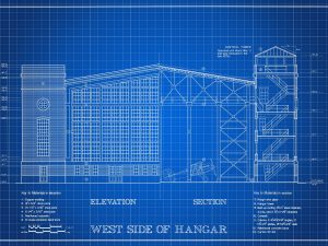 Air Force Hangar Elevation Drawing – Wright-Patterson Air Force Base Hangar Blueprint, Hangar Poster, Vintage Aviation Art, Airport Print