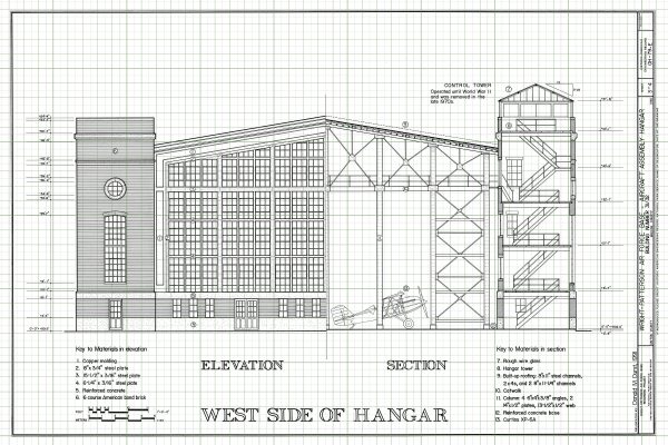 Air Force Hangar Elevation Drawing - Wright-Patterson Air Force Base Hangar Blueprint, Hangar Poster, Vintage Aviation Art, Airport Print