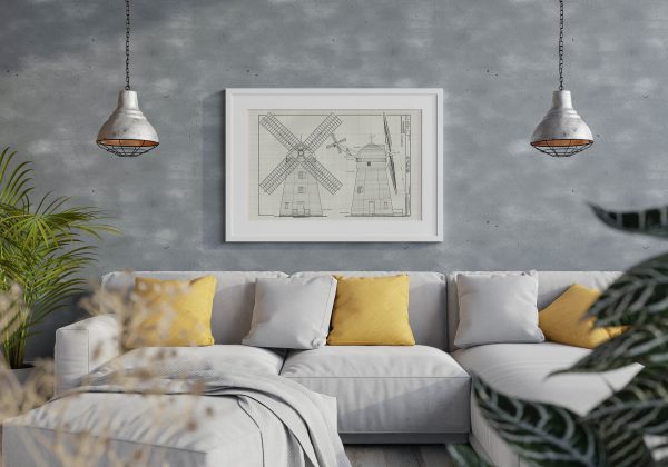 Beebee Windmill Elevation Drawing - 1820 Windmill Poster, Windmill Blueprint, Cabin Decor, New York Windmill, Historic Building