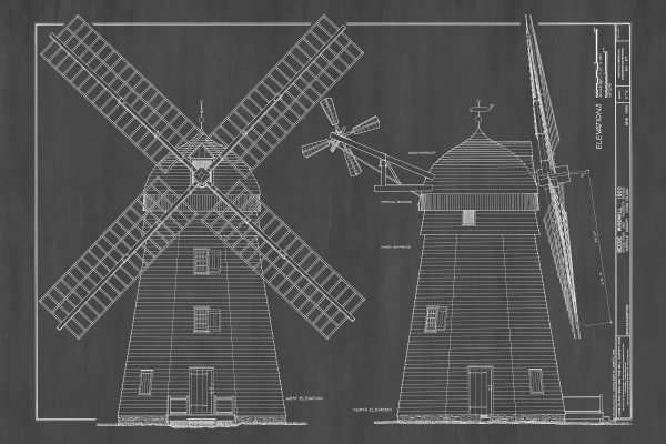 Beebee Windmill Elevation Drawing - 1820 Windmill Poster, Windmill Blueprint, Cabin Decor, New York Windmill, Historic Building