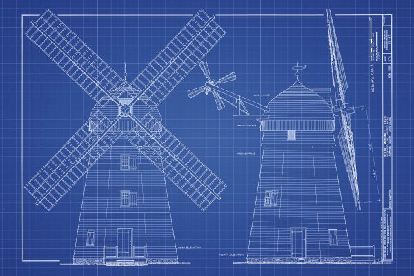 Beebee Windmill Elevation Drawing - 1820 Windmill Poster, Windmill Blueprint, Cabin Decor, New York Windmill, Historic Building