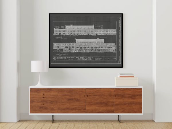 Harrisburg Pennsylvania Railroad Station Elevation Drawing - Railroad Poster, Railroad Station Blueprint, Harrisburg Station