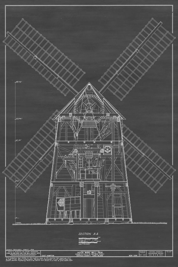 Hook Windmill Section Drawing - 1806 Windmill Poster, Windmill Blueprint, Farm Decor, East Hampton New York Windmill, Historic Building