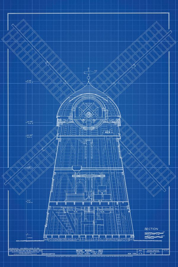 Beebee Windmill Section Drawing - 1820 Windmill Poster, Windmill Blueprint, Farm Decor, New York Windmill, Historic Building