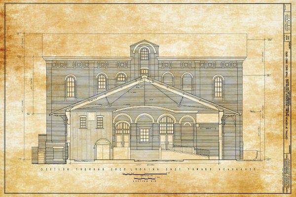 Central of Georgia Railway Passenger Station Elevation Drawing - Railroad Poster, 1860 Railroad Station Blueprint, Savannah Station