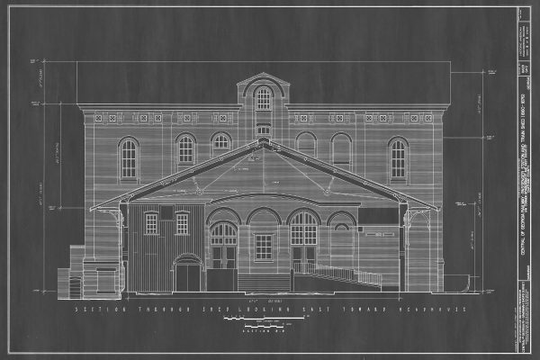 Central of Georgia Railway Passenger Station Elevation Drawing - Railroad Poster, 1860 Railroad Station Blueprint, Savannah Station