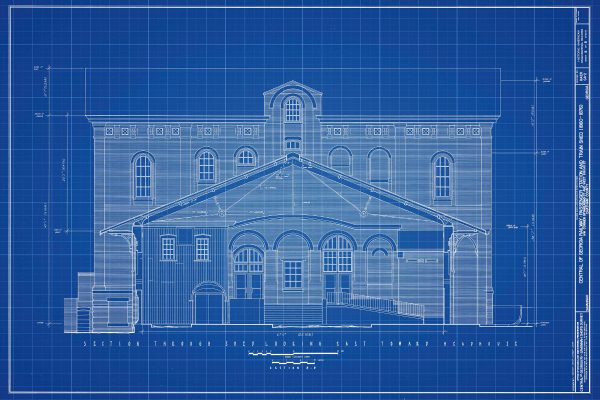 Central of Georgia Railway Passenger Station Elevation Drawing - Railroad Poster, 1860 Railroad Station Blueprint, Savannah Station