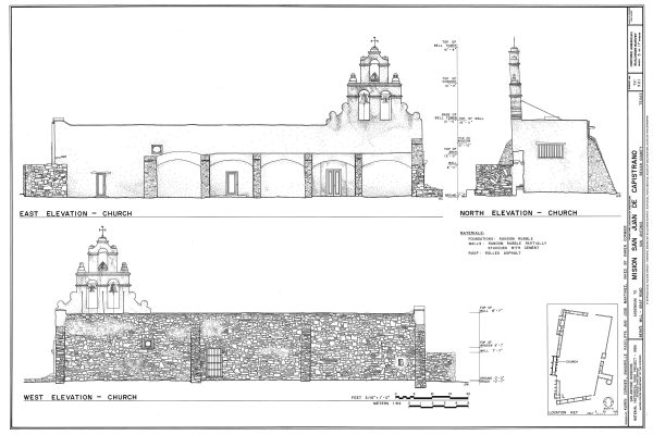 Mission San Juan De Capistrano Elevation Drawing - 1731 Texas Mission Drawing, Old Mission Blueprint, Religious Decor, Historic Mission