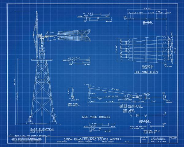 Canon Ranch Railroad Eclipse Windmill Drawing - 1898 Windmill Poster, Windmill Blueprint, Farm Decor, Texas Windmill, Historic Building