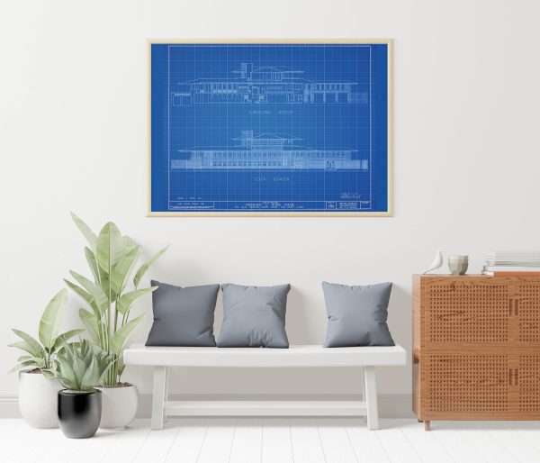 Frederick C. Robie House Drawing - Frank Lloyd Wright House Design Poster, House Blueprint, Home Décor, Chicago Historic Building