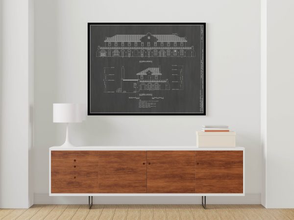 Kelso Union Pacific Railroad Depot Drawing - California Railroad Poster, Historic Building, Railroad Poster, Railroad Station Blueprint