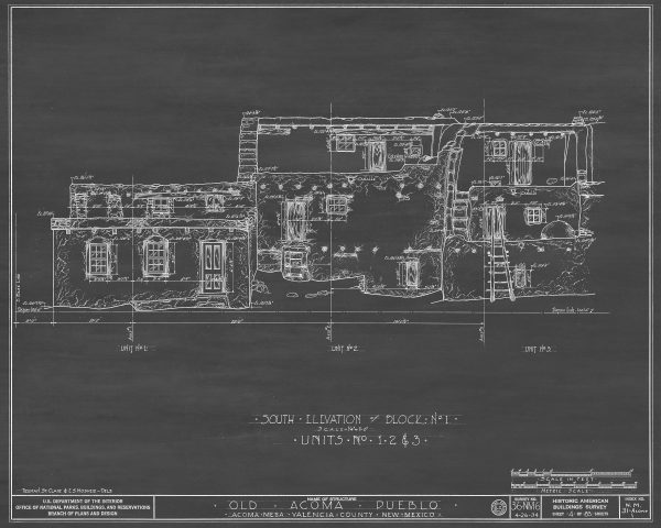 Old Acoma Pueblo Drawing - Acoma Mesa Poster, Acoma Pueblo Blueprint, Historic New Mexico Architecture, Historic Building