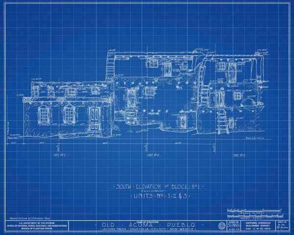 Old Acoma Pueblo Drawing - Acoma Mesa Poster, Acoma Pueblo Blueprint, Historic New Mexico Architecture, Historic Building