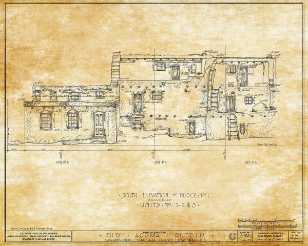 Old Acoma Pueblo Drawing - Acoma Mesa Poster, Acoma Pueblo Blueprint, Historic New Mexico Architecture, Historic Building