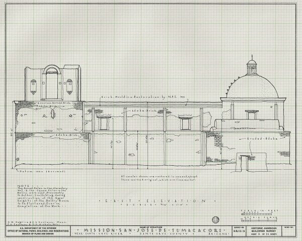 Mission San Jose De Tumacacori Elevation Drawing - Arizona Mission Poster, Old Mission Blueprint, Religious Décor, Historic Mission