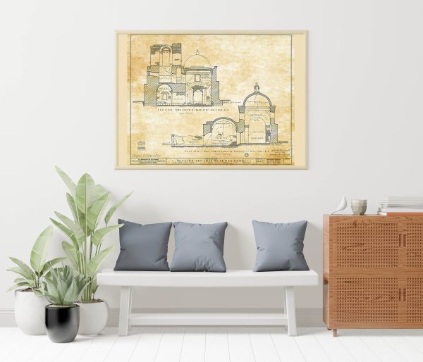 Mission San Jose De Tumacacori Section Drawing - Arizona Mission Poster, Old Mission Blueprint, Religious Décor, Historic Mission