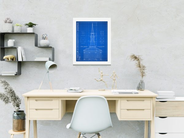 Old Baptist Church Blueprint Drawing - Streetsboro Ohio Blueprint, Ohio Church Drawing, Home Decor, Wall Decor, Blueprint Décor