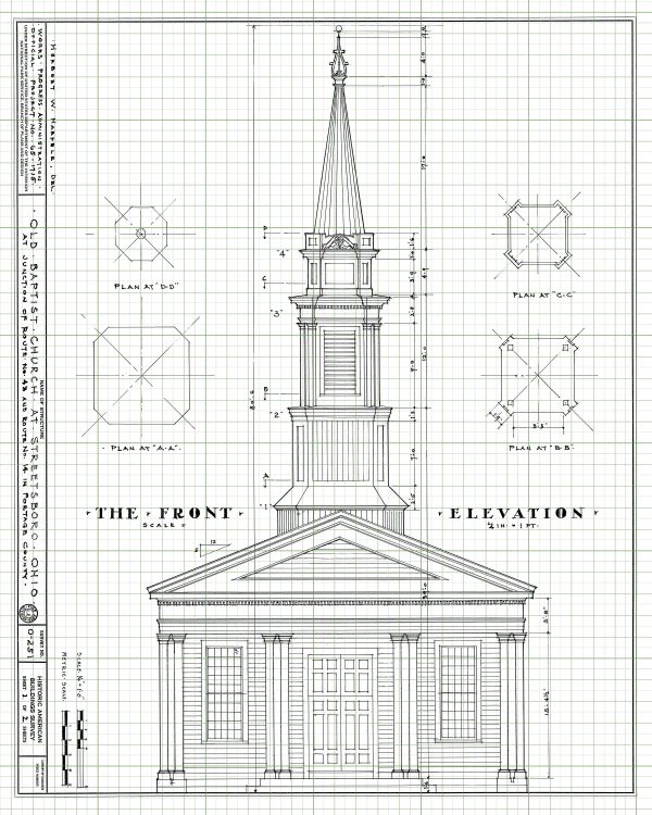 Old Baptist Church Blueprint Drawing - Streetsboro Ohio Blueprint, Ohio Church Drawing, Home Decor, Wall Decor, Blueprint Décor