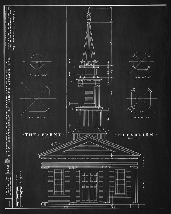 Old Baptist Church Blueprint Drawing - Streetsboro Ohio Blueprint, Ohio Church Drawing, Home Decor, Wall Decor, Blueprint Décor