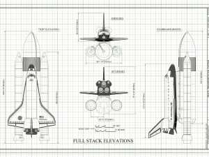 Space Shuttle Blueprint Elevation View Poster- Discovery Shuttle Elevation Drawing, Astronaut Poster, NASA Space Shuttle, Space Exploration