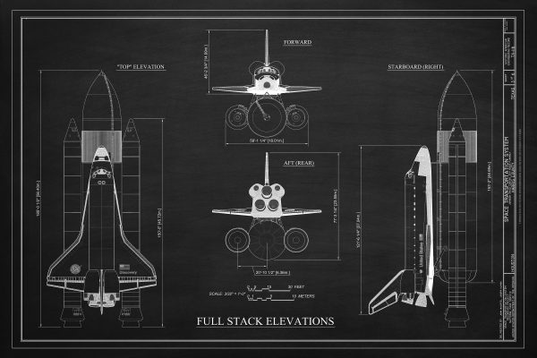 Space Shuttle Blueprint Elevation View Poster- Discovery Shuttle Elevation Drawing, Astronaut Poster, NASA Space Shuttle, Space Exploration