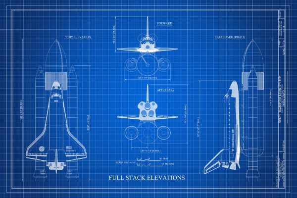 Space Shuttle Blueprint Elevation View Poster- Discovery Shuttle Elevation Drawing, Astronaut Poster, NASA Space Shuttle, Space Exploration