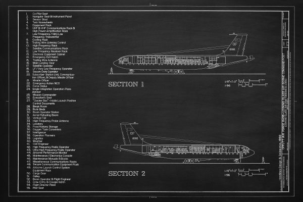 Looking Glass Airborne Command Post Blueprint Poster - Looking Glass Drawing, Air Force Poster, US Air Force Blueprint, EC-135 Aircraft