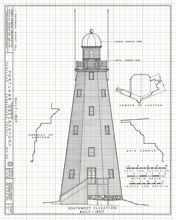 Portland Observatory Blueprint Drawing - Portland Maine Observatory Drawing, Maritime Signal Tower, Home Décor, Blueprint Décor, Nautical