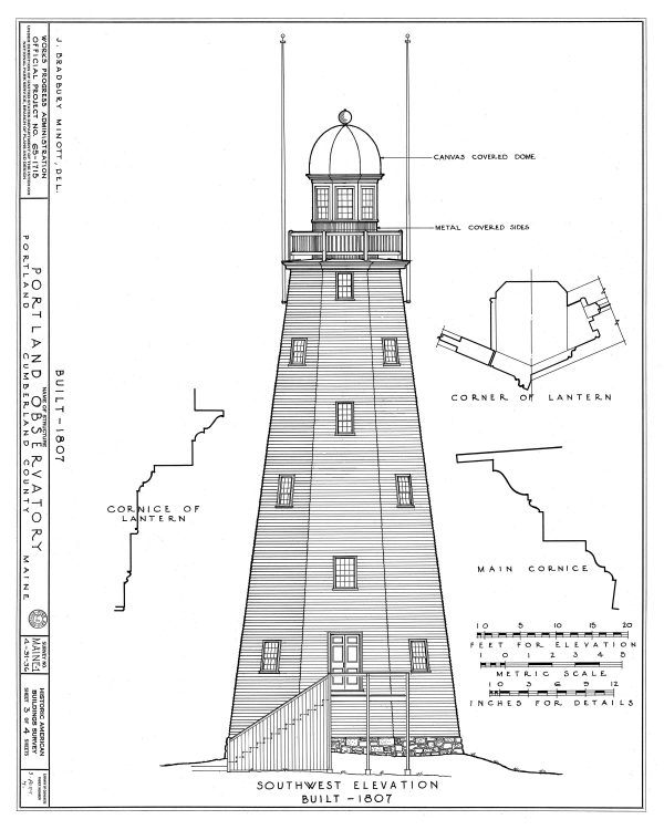 Portland Observatory Blueprint Drawing - Portland Maine Observatory Drawing, Maritime Signal Tower, Home Décor, Blueprint Décor, Nautical