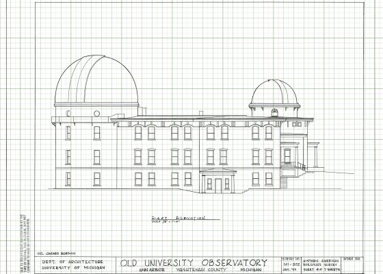 Detroit Observatory Drawing Blueprint - Old University Observatory, Michigan University Observatory, Home Décor, Blueprint Décor, Astronomy